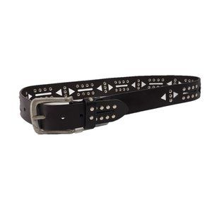 Genuine Bonded Leather Black Belt with Studs and Designed Cutouts Size 34-36